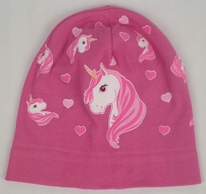 Czapka z jednorożcem dzianina bawełniana różowa