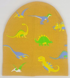 Czapka z dinozaurami dzianina bawełniana żółta