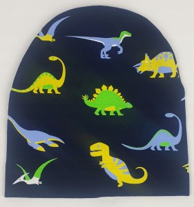 Czapka dziecięca z dinozaurami dzianina bawełniana granatowa