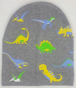 Czapka dziecięca z dinozaurami dzianina bawełniana popielata