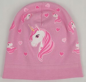 Czapka dziecięca z jednorożcem dzianina bawełniana różowa