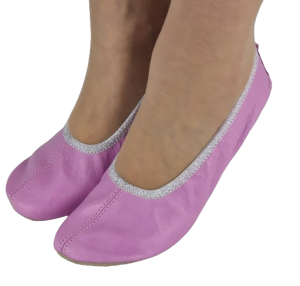 Baletki skórzane kolor lila srebrna gumka R. 24-48
