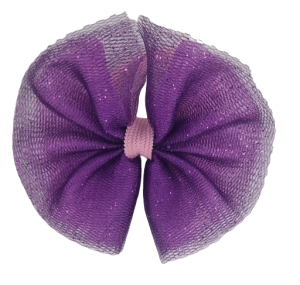 Gumka do włosów fioletowa z kokardą z błyszczącym/brokatowym tiulem