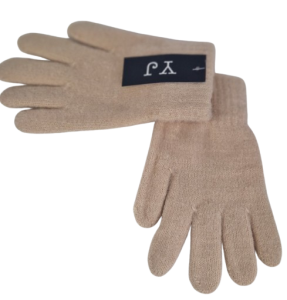 Rękawiczki damskie beżowe pięciopalczaste z meszkiem grube