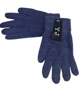 Rękawiczki damskie granatowe pięciopalczaste z meszkiem grube 