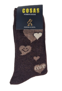 Skarpety damskie brązowe 75% angora, 20%wełna ciepłe 