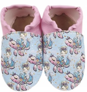 Kapcie Dreptulki ekoskóra nadruk żółw z syrenką r. 20-34