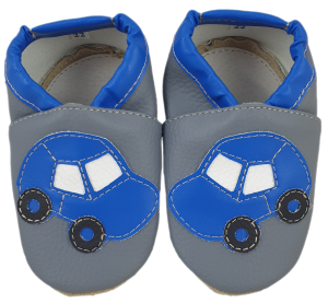 Kapcie Dreptulki ekoskóra popiel aplikacja samochód niebieski r. 18-34