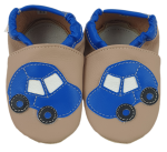 Kapcie Dreptulki ekoskóra beż aplikacja samochód niebieski r. 18-34