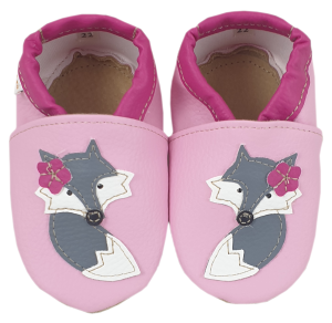 Kapcie Dreptulki ekoskóra róż aplikacja pani lis r. 18-34