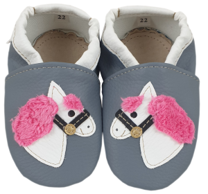 Kapcie Dreptulki ekoskóra popiel aplikacja koń r. 18-34