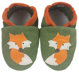 Kapcie Dreptulki skóra welur zielony aplikacja liski r. 20-34