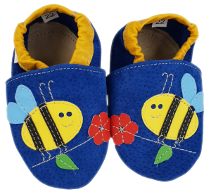 Kapcie Dreptulki skóra welur niebieski aplikacja pszczoły r. 20-34