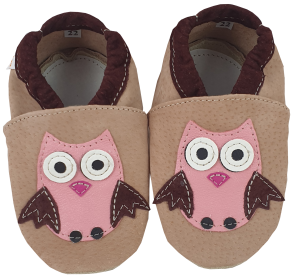 Kapcie Dreptulki skóra welur pudrowy róż aplikacja sowa r. 20-34