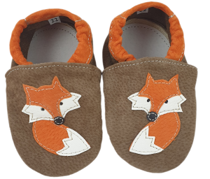 Kapcie Dreptulki skóra welur brąz aplikacja liski r. 20-34