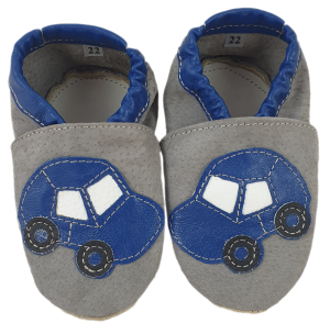 Dreptulki welurowe z aplikacją niebieski samochód na popielu