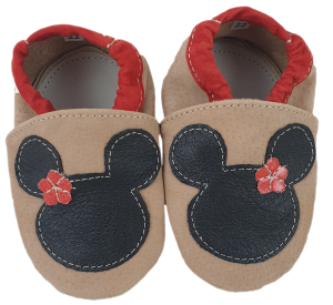 Kapcie Dreptulki skóra welur pudrowy róż aplikacja myszka z kwiatkiem r. 20-34