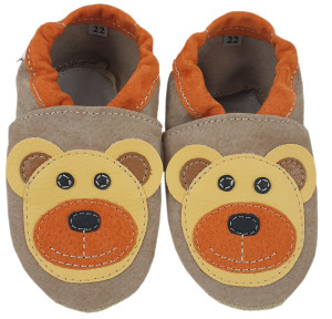 Kapcie Dreptulki skóra welur brąz aplikacja pan miś r. 20-34