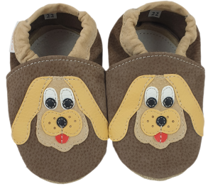 Kapcie Dreptulki skóra welur brąz aplikacja pies r. 20-34