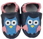 Kapcie Dreptulki skóra licowa granat aplikacja sowa niebieska r. 20-34