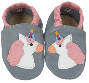 Kapcie Dreptulki skóra licowa popiel aplikacja jednorożec r. 20-34