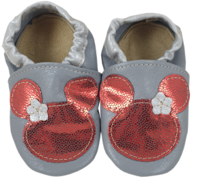 Kapcie Dreptulki skóra licowa popiel aplikacja myszka r. 20-34