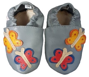Kapcie Dreptulki skóra licowa szary aplikacja motylki r. 20-34
