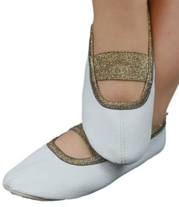 Baletki ekoskóra białe gumka prosta czarno-złota