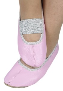 Baletki ekoskóra różowe gumka prosta srebrna