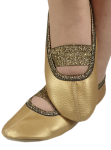 Baletki ekoskóra złote gumka prosta czarno-złota