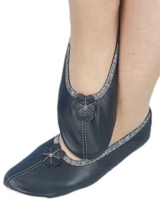 Baletki skóra czarna aplikacja kwiatek