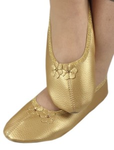 Baletki WYPRZEDAŻ złote z kwiatuszkami