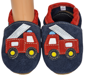 Kapcie Dreptulki skóra welur granat aplikacja straż pożarna r. 20-34