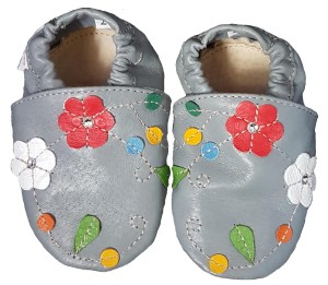 Kapcie Dreptulki skóra licowa szary aplikacja kwiatki folkowe r. 20-34